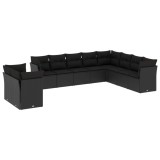 Cumpara ieftin Set canapele de gradina cu perne, 10 piese, negru, poliratan