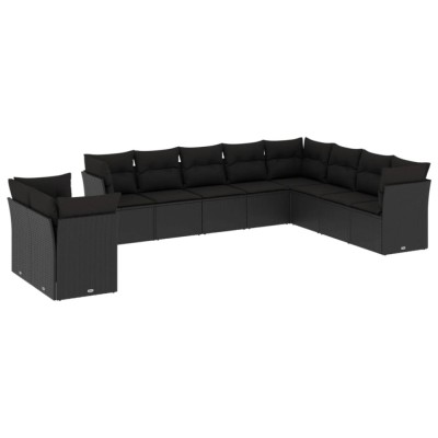 Set canapele de gradina cu perne, 10 piese, negru, poliratan foto