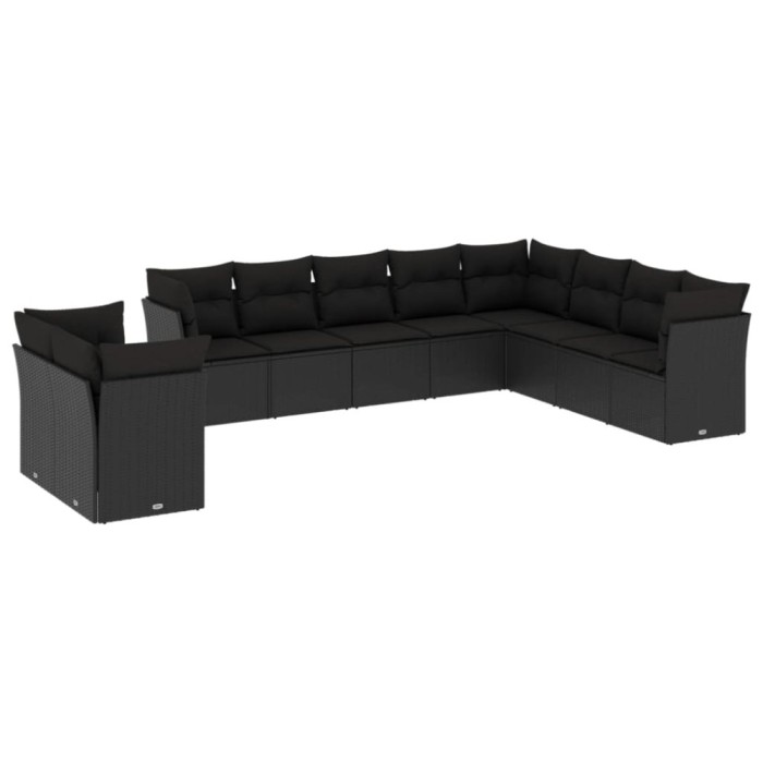Set canapele de gradina cu perne, 10 piese, negru, poliratan