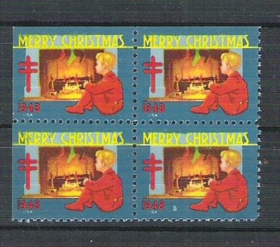 USA, Cinderella 1948 Christmas x 4, MNH, imperf. left+top L.083 foto