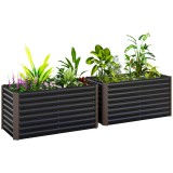 Outsunny Set de 2 Straturi &Icirc;nălțate Galvanizate pentru Grădină cu Parte Inferioară Deschisă, 120x60x60 cm, Gri &Icirc;nchis | Aosom Romania
