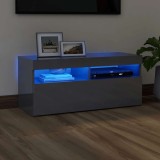 Cumpara ieftin Comodă TV cu lumini LED, gri extralucios, 90x35x40 cm