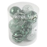 Globuri de Craciun, verde + alb, SY23QJHB-343, 8 cm, plastic, rotunde, set 12 bucati