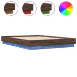 Cumpara ieftin Cadru de pat cu lumini LED, stejar maro, 135x190 cm