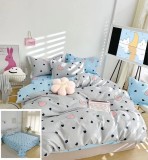 Cumpara ieftin Lenjerie Pat Laura Sf038, Bumbac, 4 Piese, Fara Elastic, Albastru, Gri