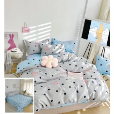 Lenjerie Pat Laura Sf038, Bumbac, 4 Piese, Fara Elastic, Albastru, Gri