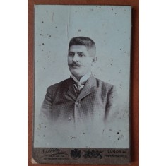 Fotografie tip CDV, barbar cu mustata, inceput de secol XX