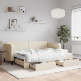 Cumpara ieftin Pat de zi cu extensie și sertare, crem, 80x200 cm, textil