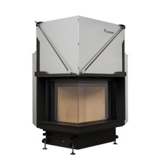 Focar de șemineu - Quattro 70 L Premium Edition &ndash; Colț panoramic st&acirc;nga, 2 suprafețe vitrate, 13 KW, randament >80%