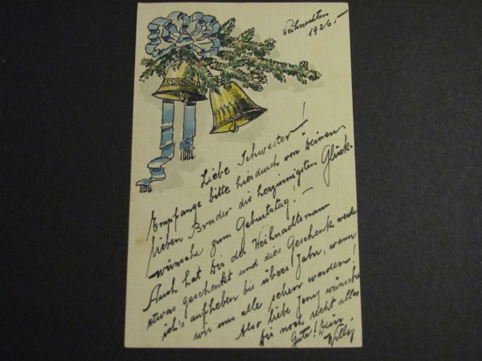 Felicitare Germană originală de Crăciun - Clopoței , datată 1926