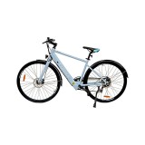Bicicleta electrica urban albastru deschis Atria 700C cu cadru din otel si frane cu disc