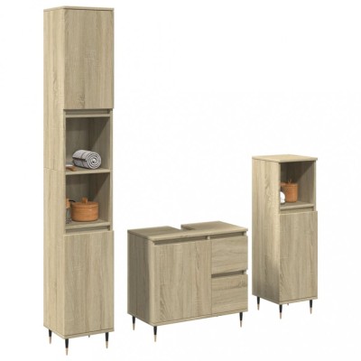 vidaXL Set mobilier de baie, 3 piese, stejar sonoma, lemn prelucrat 3307676 foto