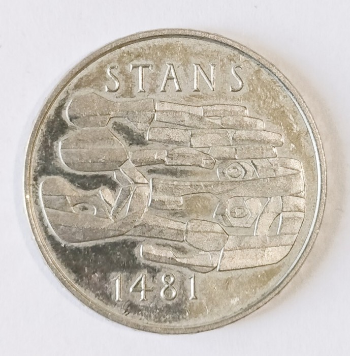ELVETIA 5 FRANCI 1981 STANS COMEMORATIVA AUNC ( CITITI DESCRIEREA )