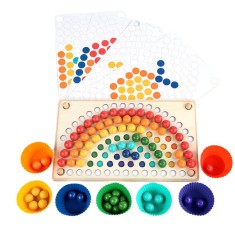 Puzzle cu bile &icirc;n culorile curcubeului, din lemn, &icirc;n stil Montessori