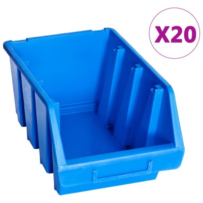 Cutii de depozitare stivuibile, 20 buc., albastru, plastic foto