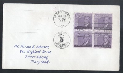 United States 1958 James Monroe x 4 FDC K.570 foto