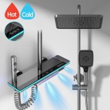 Set de dus cu Iluminare LED si afisaj Digital al Temperaturi, coloana VisionHub&reg; cu termostat si turbina generatoare de curent integrata, montare pe p