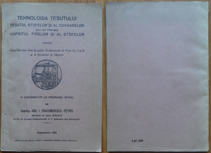 Tehnologia tesutului stofelor si covoarelor; Vopsitul firelor si stofelor, 1932