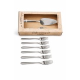 Set tacamuri tort din inox, 7 piese, paleta + 6 furculite