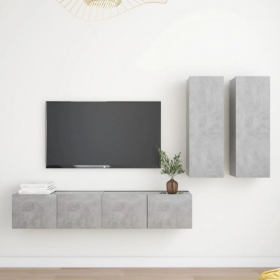 vidaXL Set de dulapuri TV, 4 piese, gri beton, lemn prelucrat foto