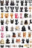 Sticker decorativ, Colaj cu Pisicute, 53 stickere, Negru, 1366STK-13
