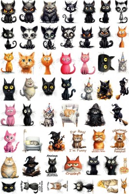 Sticker decorativ, Colaj cu Pisicute, 53 stickere, Negru, 1366STK-13 foto