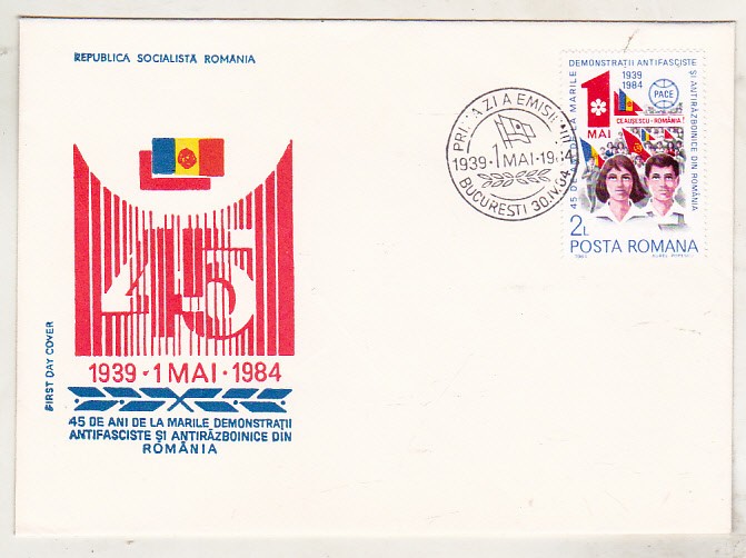 bnk fil FDC 45 ani de la demonstratiile antifasciste 1 Mai 1939 1984