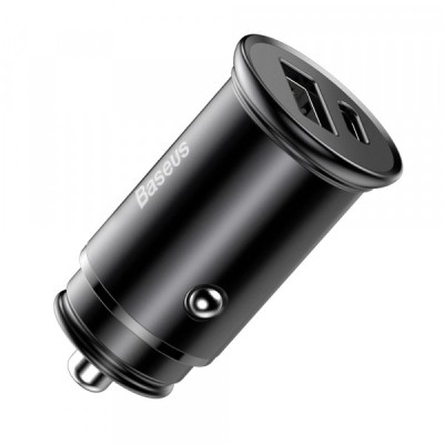 Incarcator Auto Baseus Circular Metal, 30W, 5A, 1 x USB-A - 1 x USB-C, Negru foto