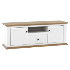 Comoda TV, din mdf alb si maro stejar, Grandleon, 150x45x55 cm