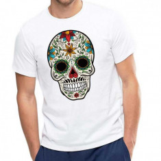 Tricou barbati alb - Sugar Skull Colorful - S