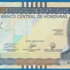 HONDURAS █ bancnota █ 50 Lempiras █ 2019 █ P-104b █ UNC █ necirculata
