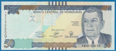 HONDURAS █ bancnota █ 50 Lempiras █ 2019 █ P-104b █ UNC █ necirculata foto