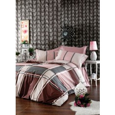 Lenjerie de pat pentru o persoana cu husa de perna dreptunghiulara, Natalie, bumbac ranforce, gramaj tesatura 120 g/mp, multicolor