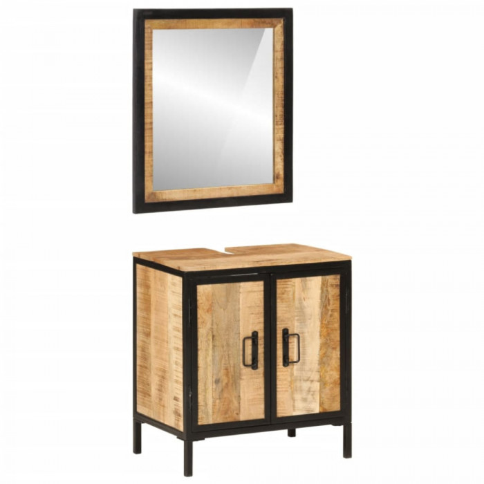 Set mobilier de baie, 2 piese, fier si lemn masiv de mango