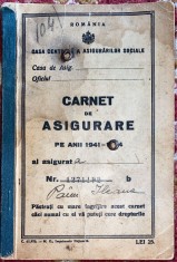 CARNET DE ASIGURARE per REGALIST(1941-1944)/ STARE BUNA,43 PAGINI, POZE..