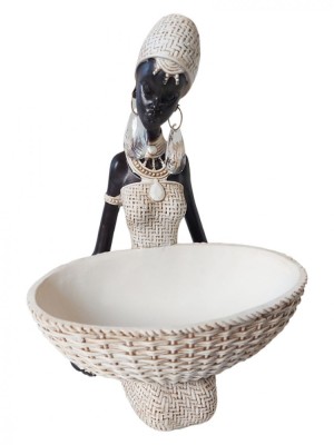 Ornament decorativ, Africana cu suport pentru bijuterii, Alb, 24 cm, 222301S foto