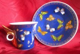 SET CEASCA CU FARFURIE PORTELAN DAKE &amp;ZONEN AMSTERDAM OLANDA DECOR CU FLUTURI SET CAFEA ESPRESSO