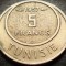 Moneda exotica 5 FRANCI - TUNISIA, anul 1957 * cod 285