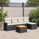Cumpara ieftin Set mobilier de grădină cu perne, 6 piese, negru, poliratan