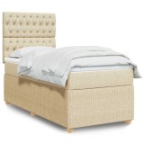 VidaXL Pat box spring cu saltea, crem, 100x200 cm, textil