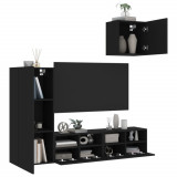 VidaXL Unități TV de perete, 4 piese, negru, lemn prelucrat
