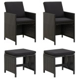 Cumpara ieftin Set scaune de grădină și taburet, 4 piese, negru, poliratan