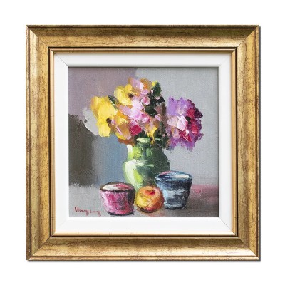 Tablou inramat pictat manual , Vaza cu anemone, 30x30cm ulei pe panza in cutit efect 3D, Geo Ungureanu foto