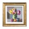 Tablou inramat pictat manual , Vaza cu anemone, 30x30cm ulei pe panza in cutit efect 3D, Geo Ungureanu