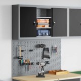 vidaXL Set dulap unelte &amp; panou c&acirc;rlige de perete, 3 piese negru metal