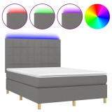 Cumpara ieftin Pat cu arcuri, saltea si LED, gri inchis, 140x200 cm, textil