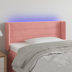 vidaXL Tăblie de pat cu LED, roz, 103x16x78/88 cm, catifea foto