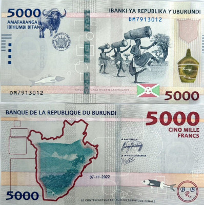 !!! BURUNDI - 5000 FRANCI 2022 - P NEW - UNC / CULORI NOI foto