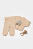 Cumpara ieftin Set hanorac si pantaloni, Two thread, 100%bumbac organic - Stone, BabyCosy (Marime: 18-24 Luni)