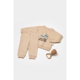 Set hanorac si pantaloni, Two thread, 100%bumbac organic - Stone, BabyCosy (Marime: 9-12 luni)